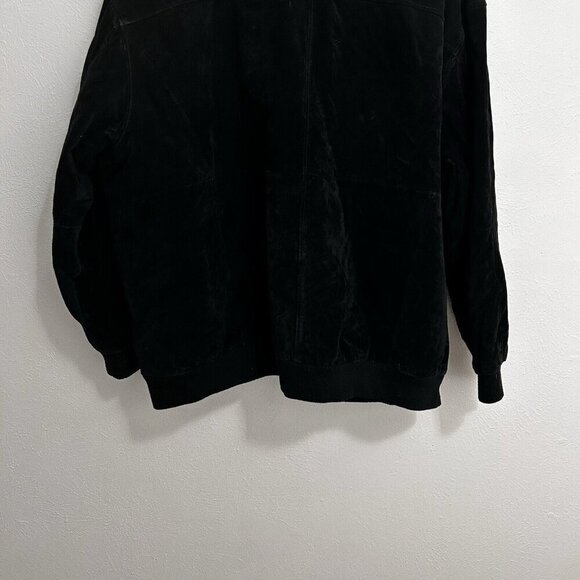 VTG 90s Y2K Suede Leather Bomber Jacket Coat Black Hip Hop Gorpcore Size 4XB - Picture 6 of 13